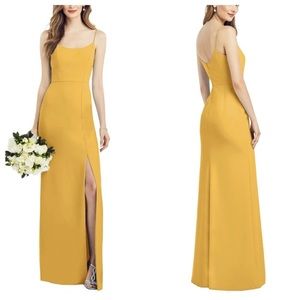 AFTER SIX Dessy Collection Spaghetti Strap V Back Crepe Gown NYC Yellow NWT